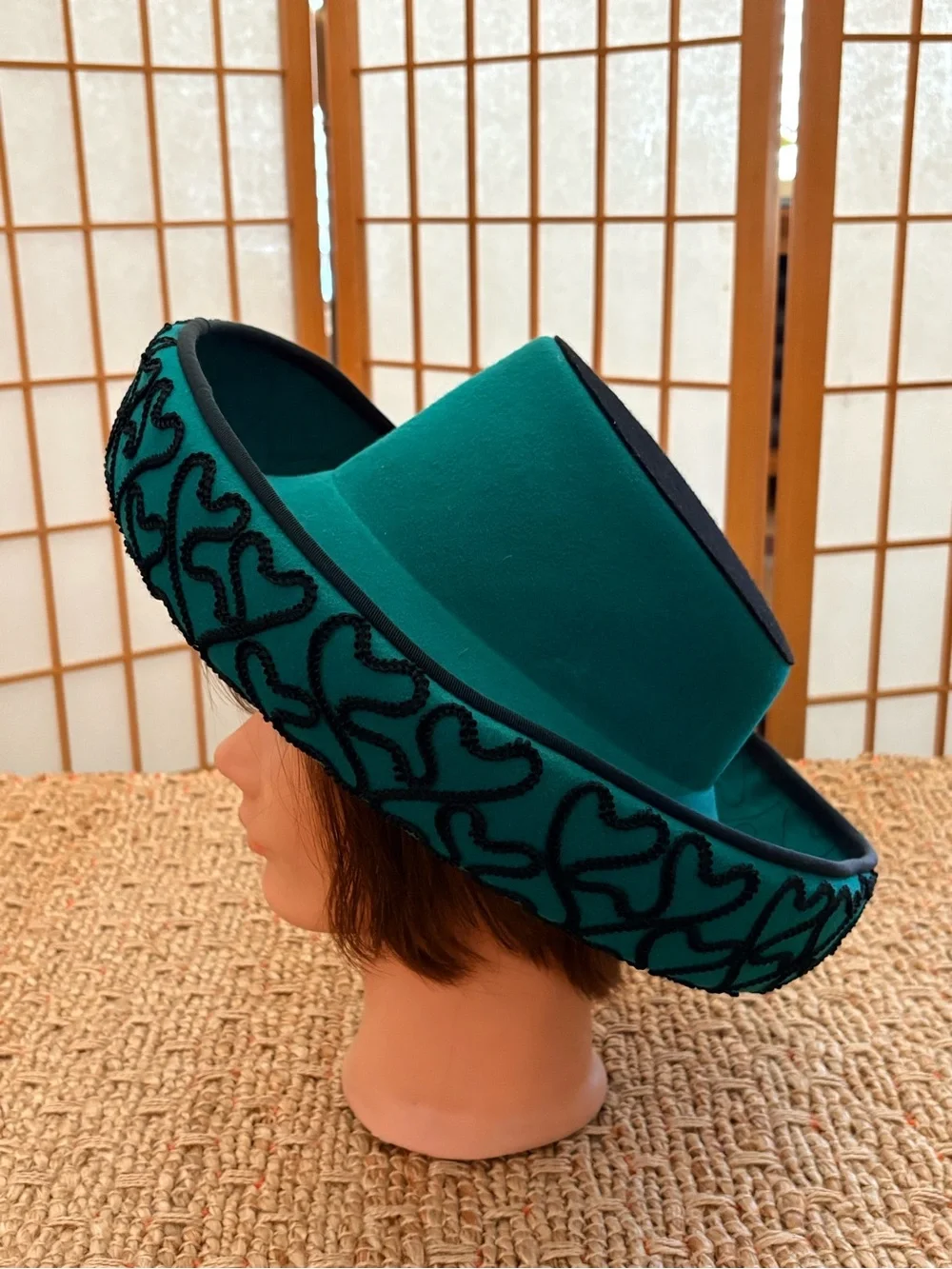 Esccello Wide Brim 100% Wool Sombrero Hat with Black Piped Embroidery